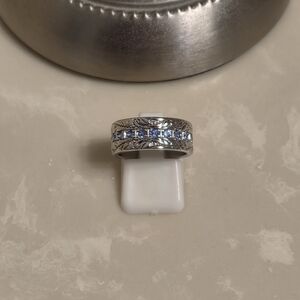 Silver and Aquamarine Ring Band Size 6